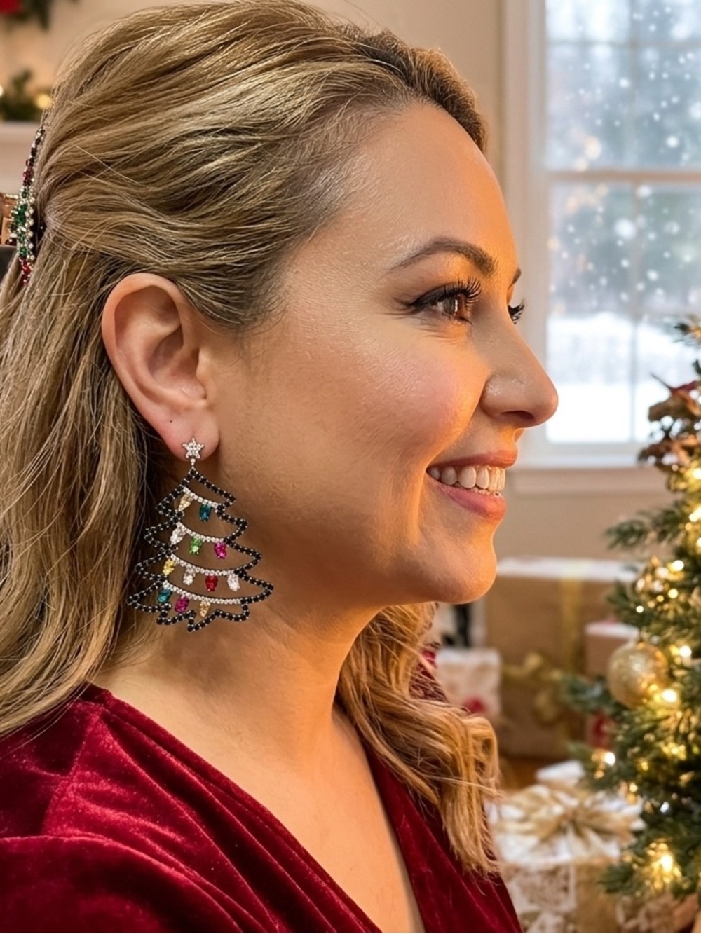 Rhinestone Christmas Tree Earrings